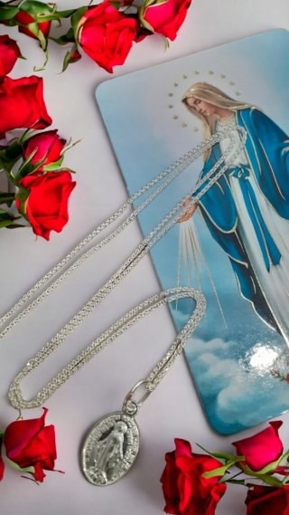 Elegancki srebrny zestaw dla dziewczynki 45cm łańcuszek + cudowny medalik