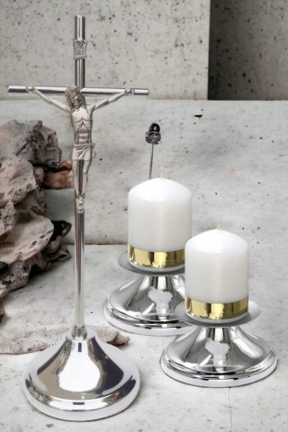 Elegancki srebrny zestaw komplet kolędowy 22cm krzyż + lichtarze świece