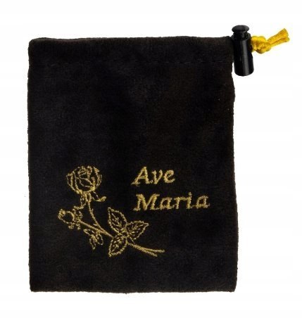 Haftowane pojemne etui na różaniec koronkę z haftem Ave Maria 9x8cm brązowe