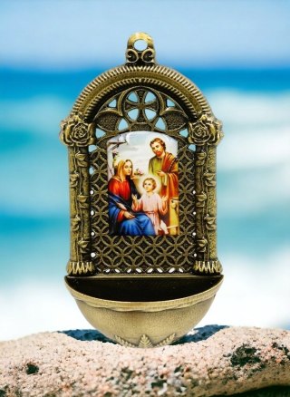 Św. Rodzina kolorowa metalowa kropielnica kropielniczka na wodę święconą