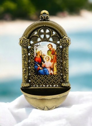 Św. Rodzina kolorowa metalowa kropielnica kropielniczka na wodę święconą