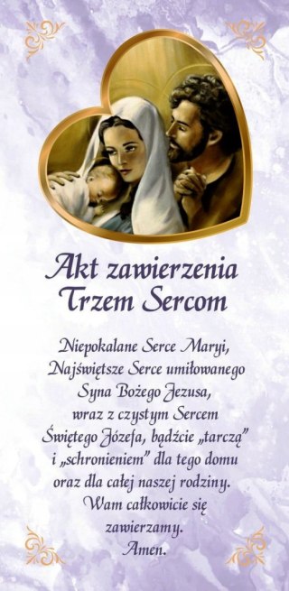 Zakładka Akt zawierzenia Trzem Sercom błogosławieństwo domu św. Rodzina