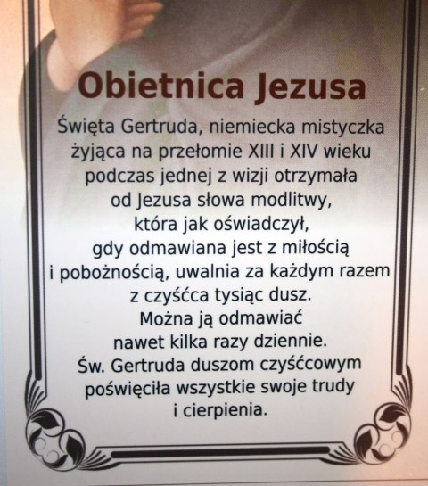 Zakładka modlitwa św. Gertrudy za dusze w czyśćcu