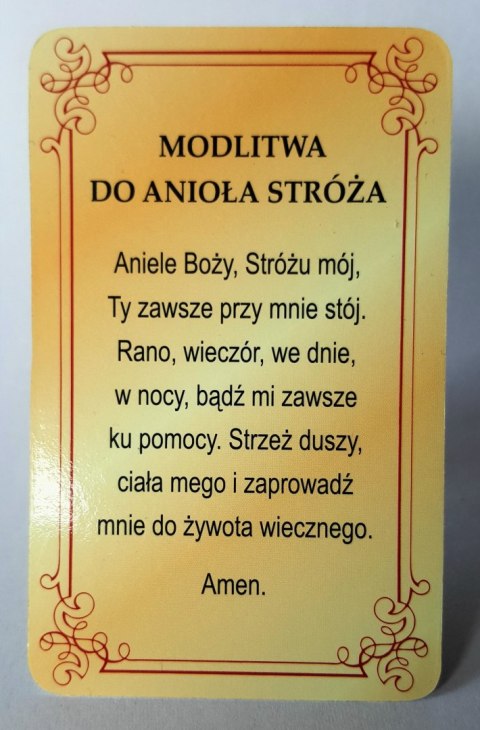 Obrazek z modlitwą Anioł Stróż złocony laminat 8x5