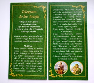 Telegram do św. Józefa zakładka obrazek z modlitwą